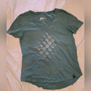 Graphic Print Teal V-Neck Women's Top